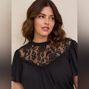 Torrid Georgette with Lace Detail Flutter Sleeve Top
